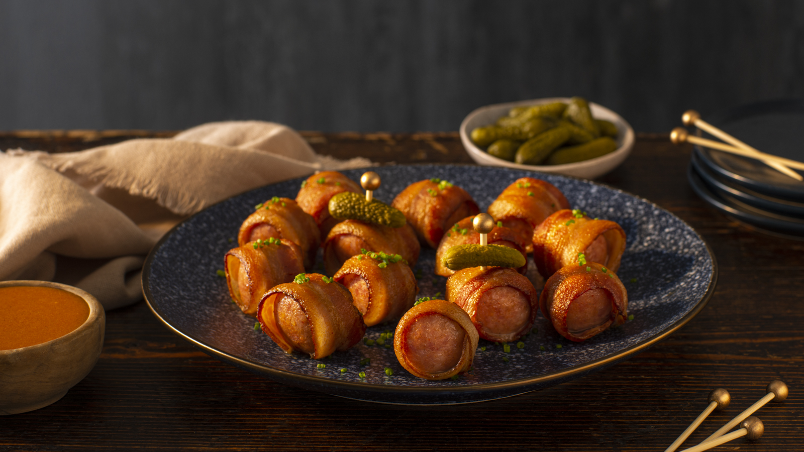 Sweet & Spicy Buffalo Bacon-Wrapped Sausages - Scott Pete